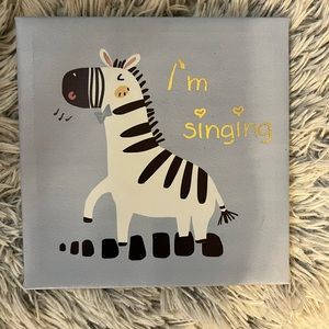 New 8 1/2 x 8 1/2 Zebra Wall Canvas with a hook on the back for hanging
